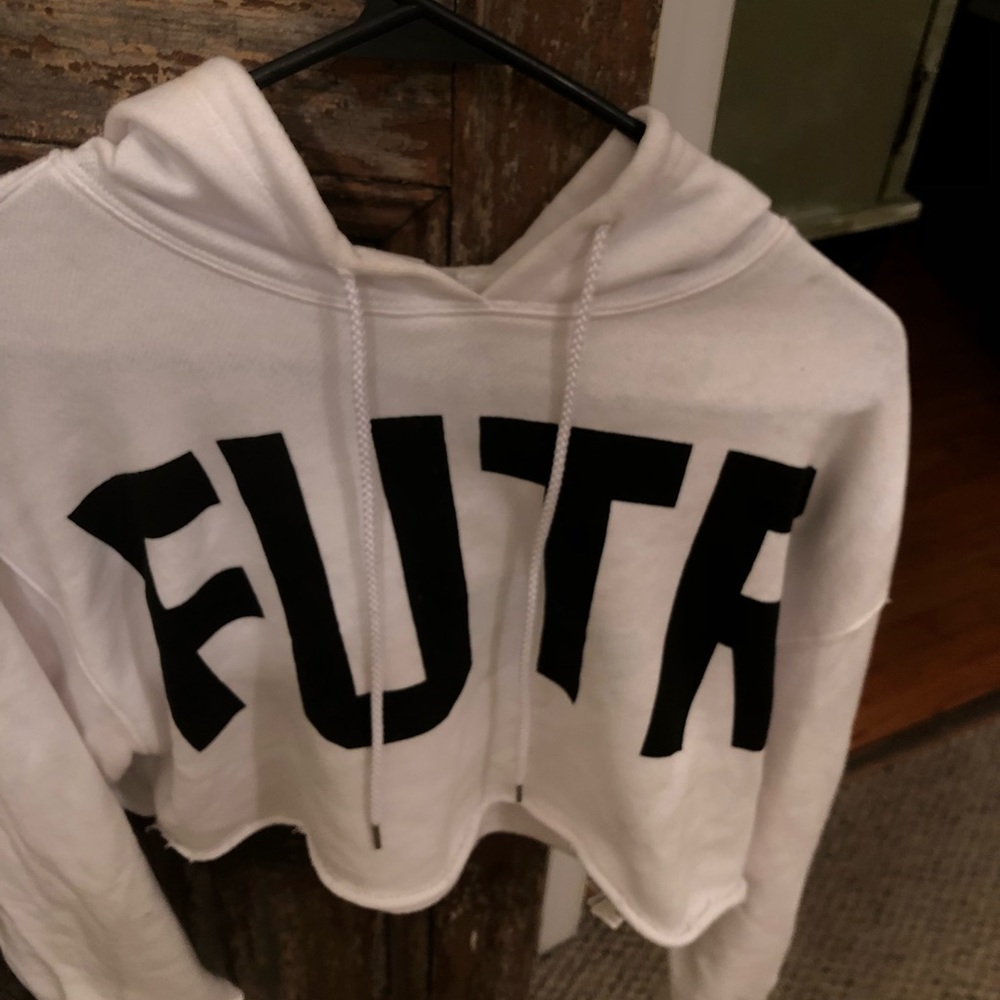 White/black cropped long sleeve hoodie by Forever 21. New/has been laundered.